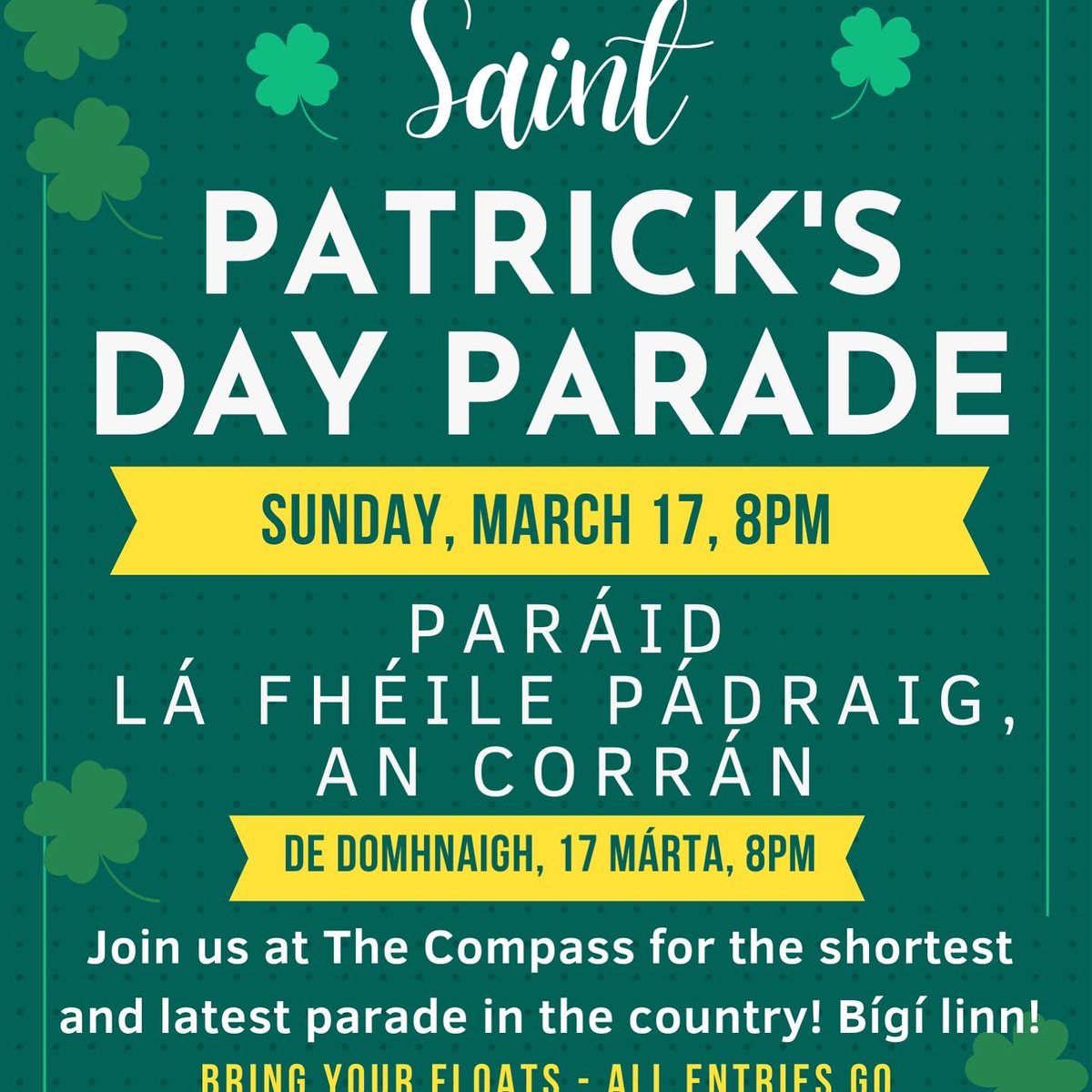 We’ve a busy weekend coming up! Hope to see you at some stage of our mini #StPatricks Festival!! #TheCompass #Currane #CraicAgusOl #stpatricksdayparade