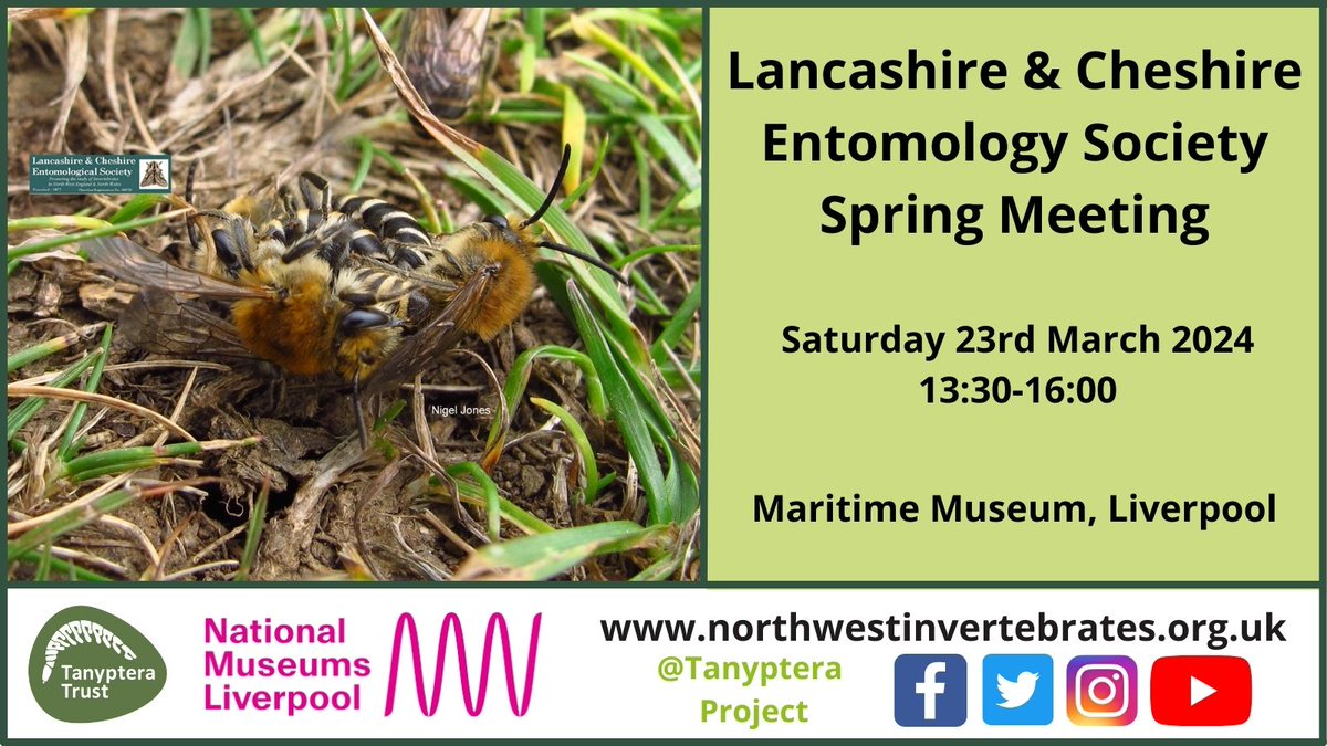 Join the Lancashire & Cheshire Entomological Society on Saturday 23rd March for their 2024 Spring Meeting 🐞🐝🦋 Free and Open to all. Please note, this event is now at Maritime Museum, Liverpool. Book here: eventbrite.co.uk/e/lancashire-a…