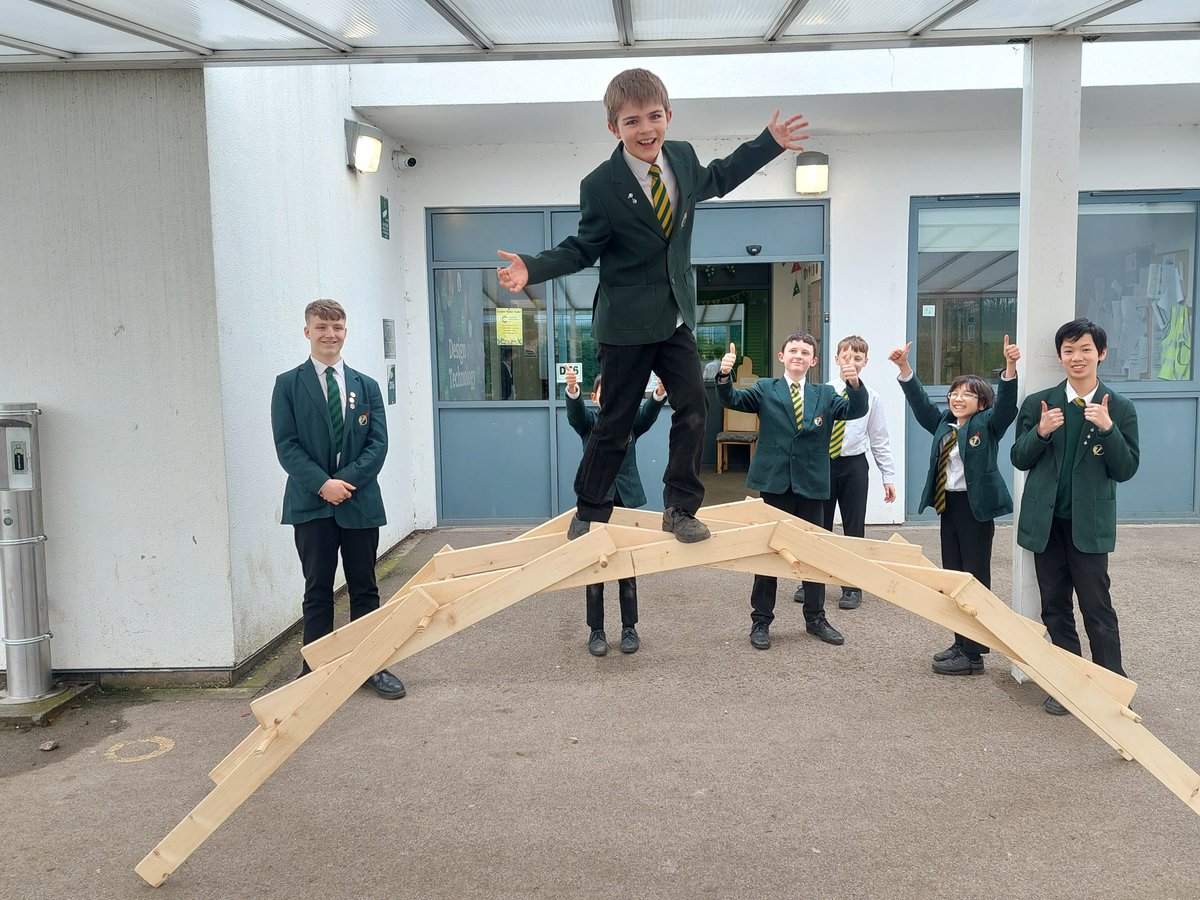 TootHillSTEM's tweet photo. It's become a #BritishScienceWeek tradition for #STEM club make to #DaVinciBridges!  This year's crew were very efficient and independent and were even confident enough to get 2 one at a time!  No glue, screws, nails or fixings.  Just Physics! #BSW24 https://t.co/6yPSx96akP