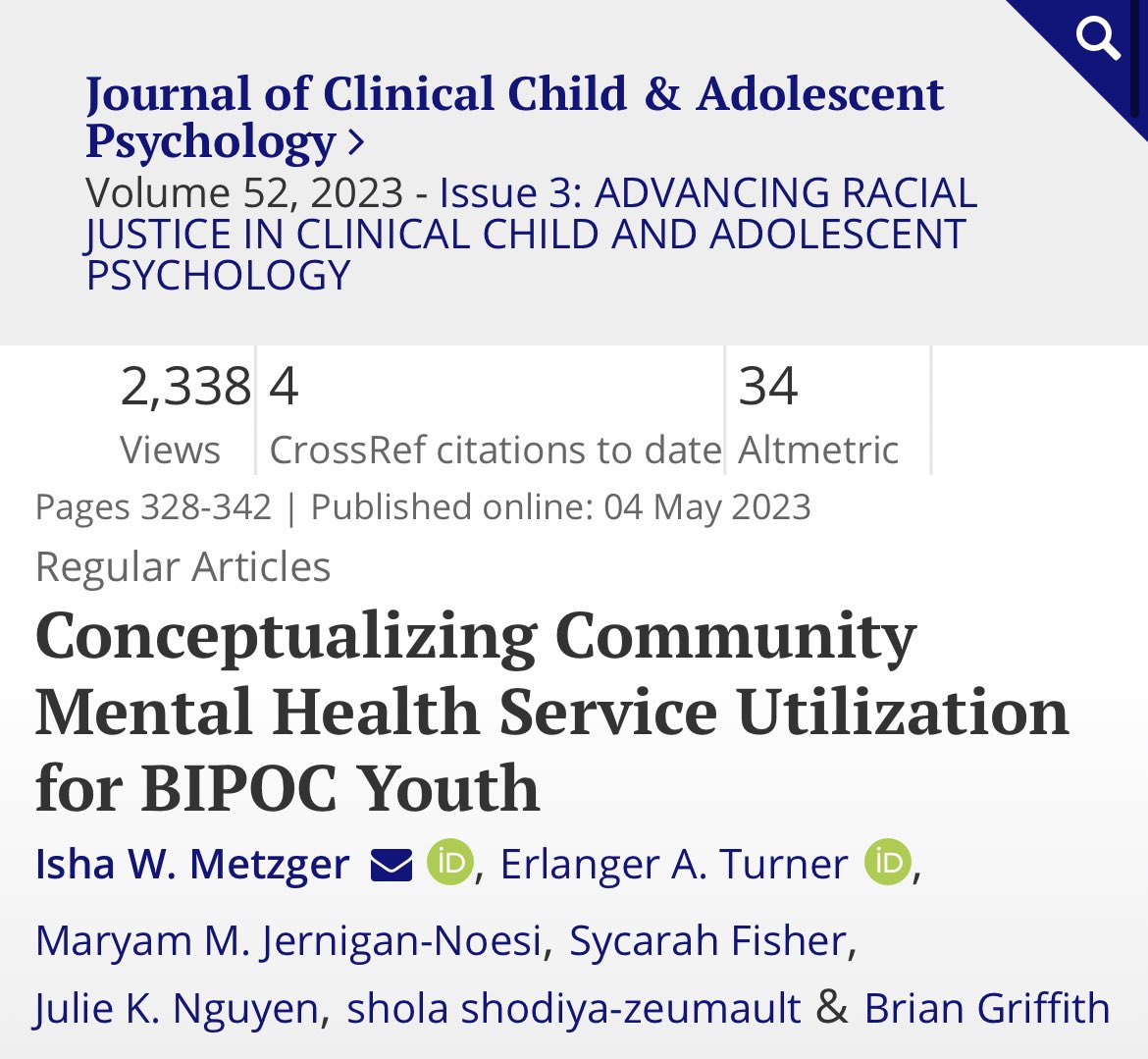 Turner_RACE_Lab's tweet image. #Psychology: This article discusses barriers and facilitators contributing to disparities in community #mentalhealth service utilization for BIPOC youth.

tandfonline.com/doi/full/10.10… @tandfpsychology