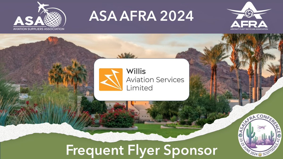 AFRARecycles's tweet image. Hats off to @Willis Lease Finance Corporation #Willis Aviation Services Ltd. #Willis Asset Management for your support of ASA AFRA 2024! #AFRAMember #AFRABOD #AircraftDisassembly #ASAMember #ASA100 #AircraftPartsDistribution #AssetManagement #Leadership #Leasing #Part145 #Engine