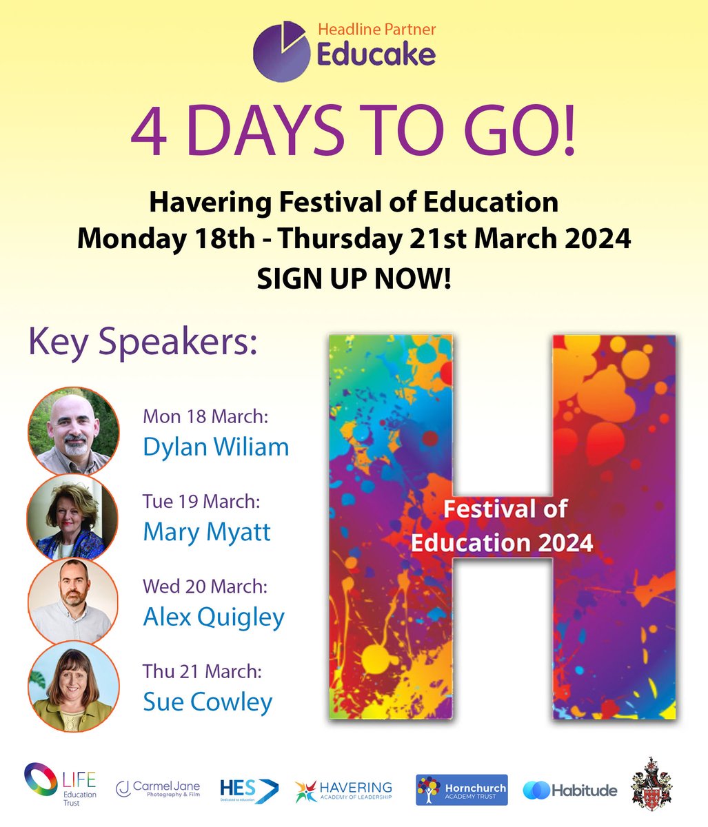 HaveringEDFest's tweet photo. Don't miss out on leading experts in education next week. Sign up now to enjoy CPD in the comfort of your own home from Mon at 4:15pm. https://t.co/cW5LmX8YXP
Key speakers inc; @DylanWiliam @MaryMyatt @AlexQuigley @SueCowley
#HFestEd #TeacherCPD #VirtualCPD #Haveringteachers https://t.co/8VeTMqT5Q4