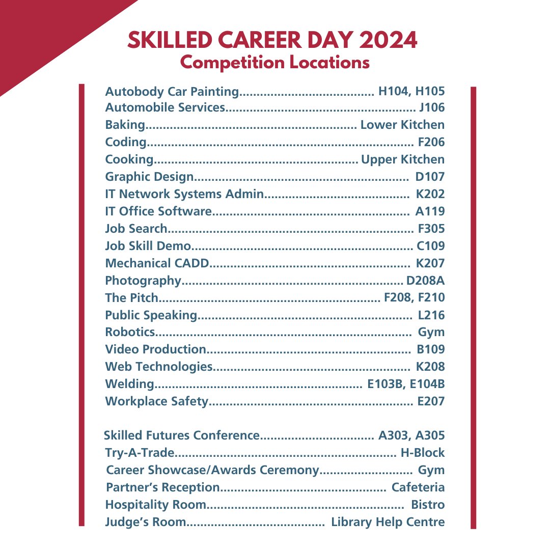 Here's the official schedule of events for Annual Skilled Career Day 2024! It's set to be a busy day filled to the brim with excitement and skillful showcases! 

See you on Friday! 🛠️

#SCPC2024