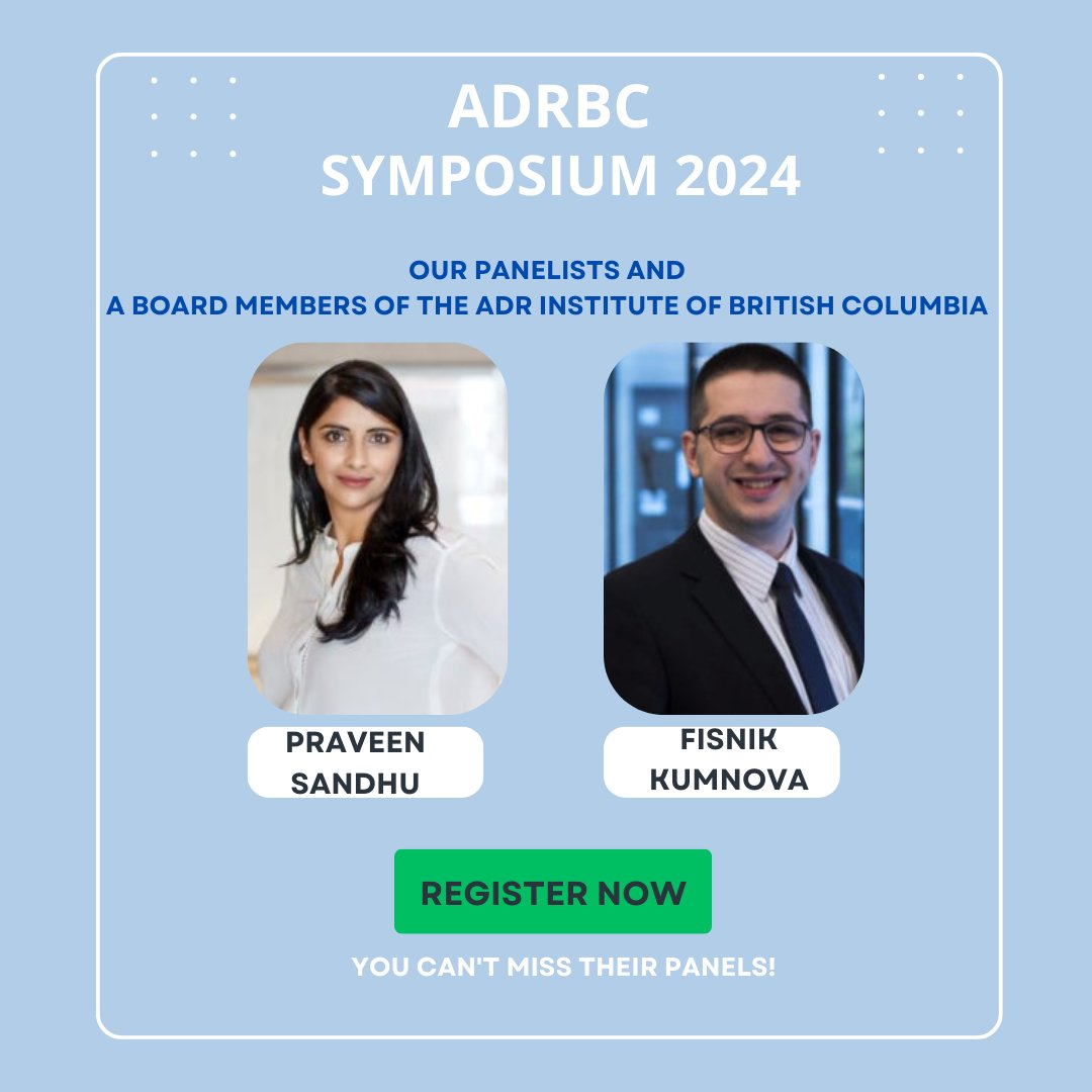 ADR_BC's tweet image. Last Chance to Get a Ticket at Early Pricing! Don't miss it!
Meanwhile, we continue to introduce you to our Symposium Organizing Team, our Panelists and Speakers.
✅ Stay tuned for more introductions on our website: adrbc.com

#adrbc #adric