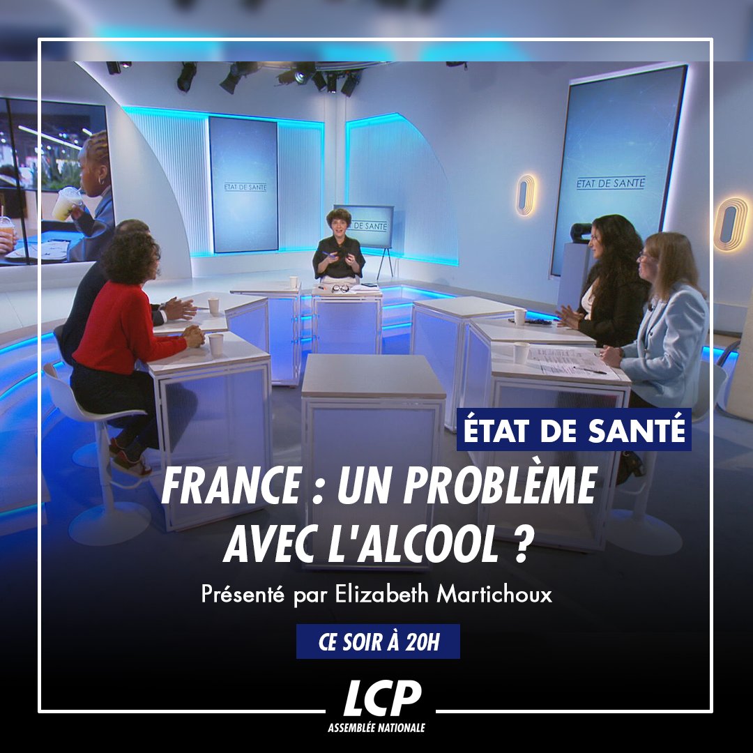 🍷 #France : un problème avec l'#alcool ? Pour en discuter, @EliMartichoux reçoit : 🔹 @JoelBoueilh 🔹 @FranColombo2019 🔹 Sarah Coscas 🔹 @M_SVY 📺 Tout de suite, dans #EtatDeSanté sur LCP #canal13