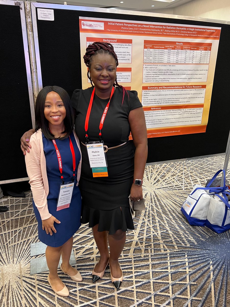 Great to see mentees @tomiwaawobayiku and Dr. Phylicia Gawu (PGY4 @radonc_OU) presenting their work at #ACRO2024! #BlackInMedicine #WeWhoCurie #BlackGirlMagic #RepresentationMatters