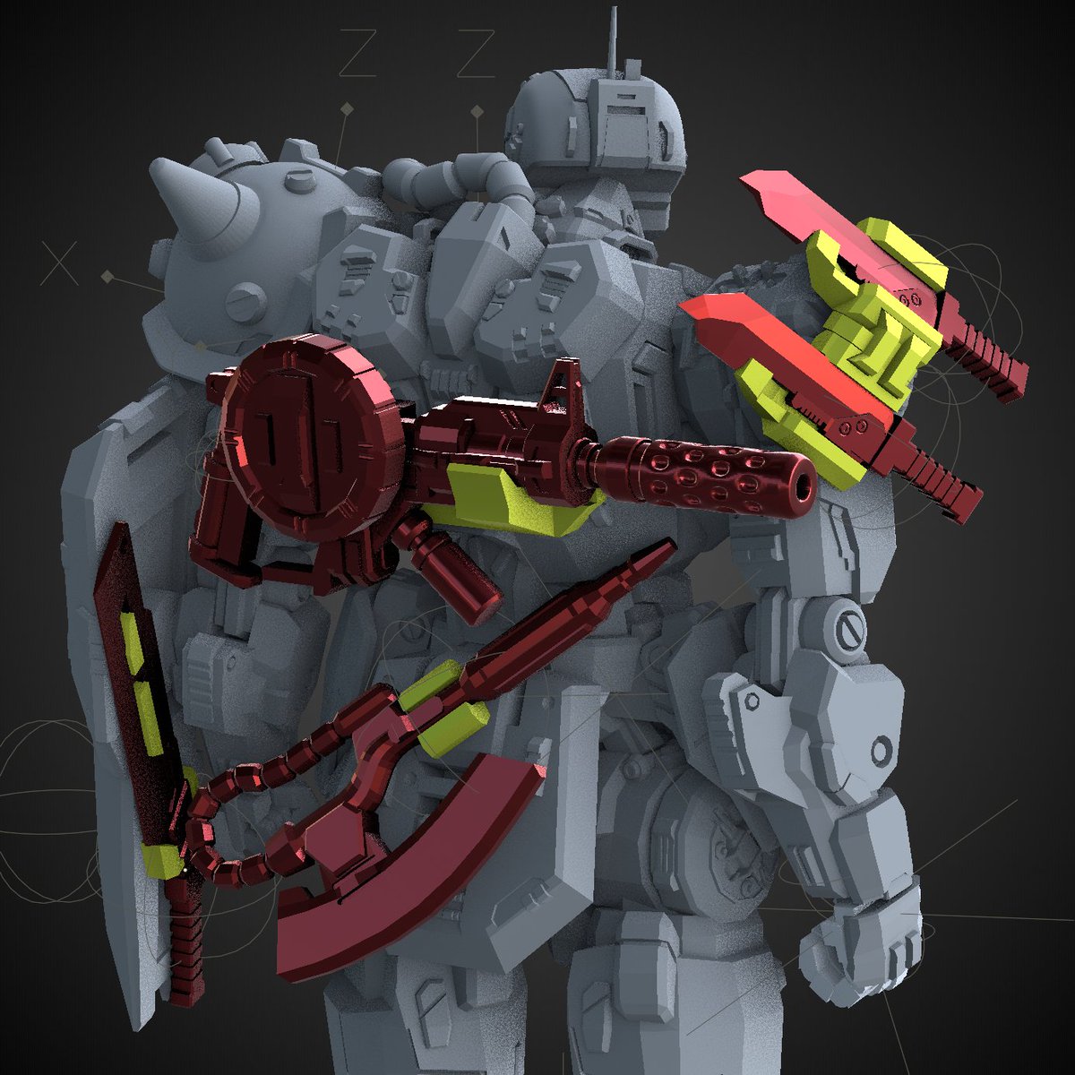 lcf_samleung's tweet photo. Zaku .stl on process and upgrade detail  #gundam #zaku #blender #STL #3Dprinting https://t.co/qpMAEtewQ9