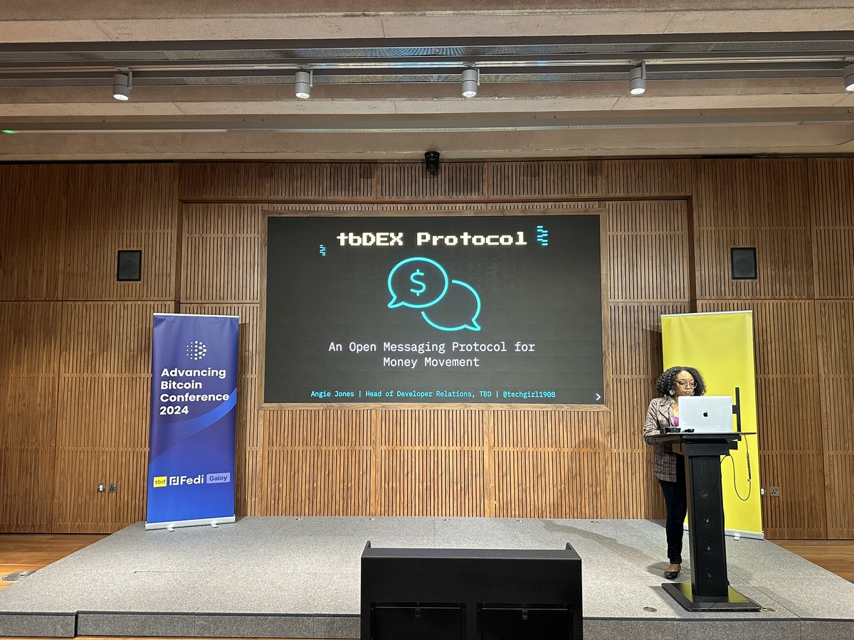 We’re now watching a great talk from @techgirl1908 on how tbDEX works. A permissionsless open market to get liquidity. @TBD54566975 Love this talk! The workshop is tomorrow, using the SDK.