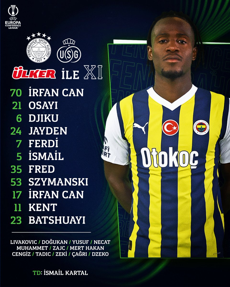 Union Saint-Gilloise maçı ilk 11'imiz belli oldu. 👇 

#FBvUSG | <a href="/Ulker/">Ülker</a> | #MaçVarsaÜlkerVar