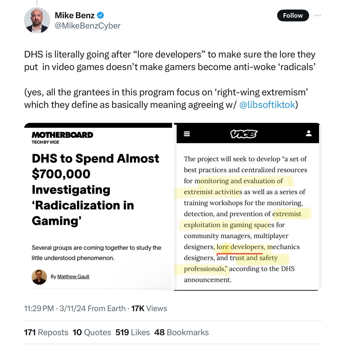 Grummz's tweet photo. This is a doozy. There is a DEI Professor who has quietly raised a million dollars in grants over the the past week, capitalizing on the Sweet Baby Inc. controversy. 

Homeland Security and the Canadian gov all announced programs to "investigate gamers" this past week, and it all ties back to this one, now very flush academic.

In my next tweet in this thread, I'm going to link the incredible research @MadamSavvy has done to unravel this Doctor's elaborate funding scheme.

@DrKowert the gamers have found you and your efforts to falsely attack gamers is now exposed.