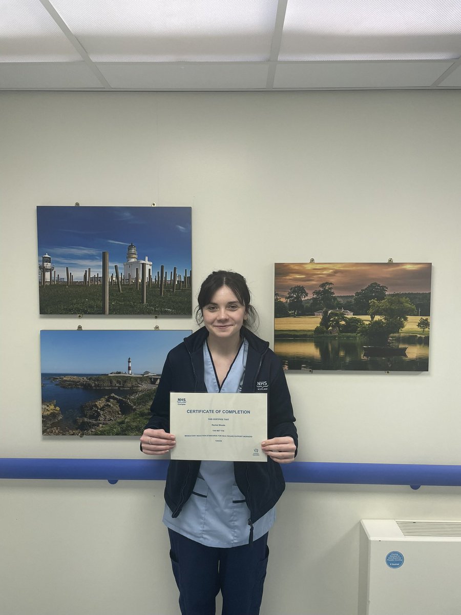 Congratulations to Rachel for completing her Mandatory Induction Standards Workbook. Rachel works in @brucklayward, Fraserburgh Hospital and has also completed her competency framework for Senior HCSWs booklet. 👏🏻👏🏻 @WellsJulia1 @NHSGrampian @NES_hcsw 👏🏻👏🏻