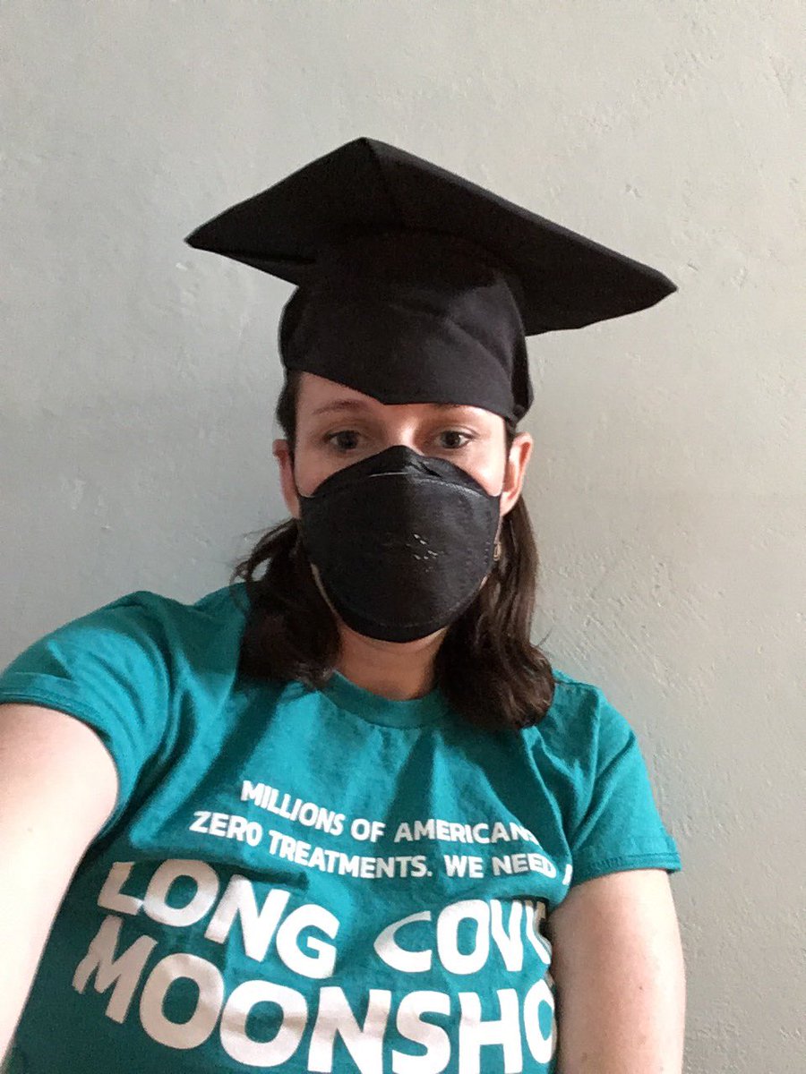 Today I graduate from #LongCovid university with my Bachelor’s. 4 years ago today I got sick & never recovered. 

I’m celebrating by calling my Congresspeople to ask what they are doing for #pwLC.

Will you join me? #LCMoonshot #TreatLongCovid #ResearchLongCovid