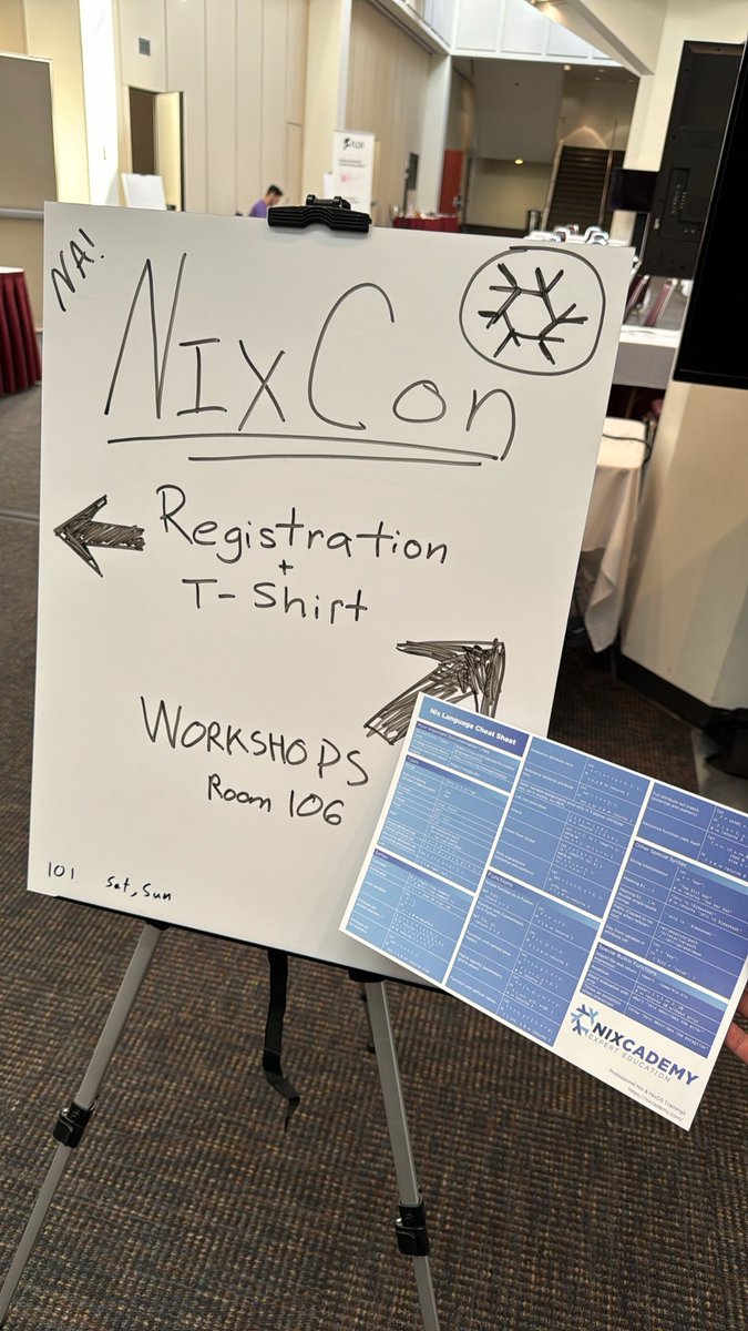 🚀 Heading to #NixCon? Don't miss the Nixcademy home-manager workshop held by <a href="/marijanpe/">Marijan</a>! 🛠️ Swing by early to snag your Nixcademy cheatsheet before they're all gone. Hurry up! #NixOS #cheatsheet