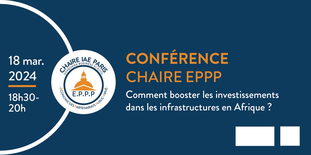 "Comment booster les #investissements dans les infrastructures en Afrique ?" 

C'est l'intitulé du prochain #webinaire de la <a href="/ChaireEppp/">Chaire EPPP</a> animé par Mathieu Peller, Deputy CEO chez <a href="/Meridiam/">Meridiam</a> !

Inscrivez-vous 🔽
iae-paris.com/fr/nos-actuali…