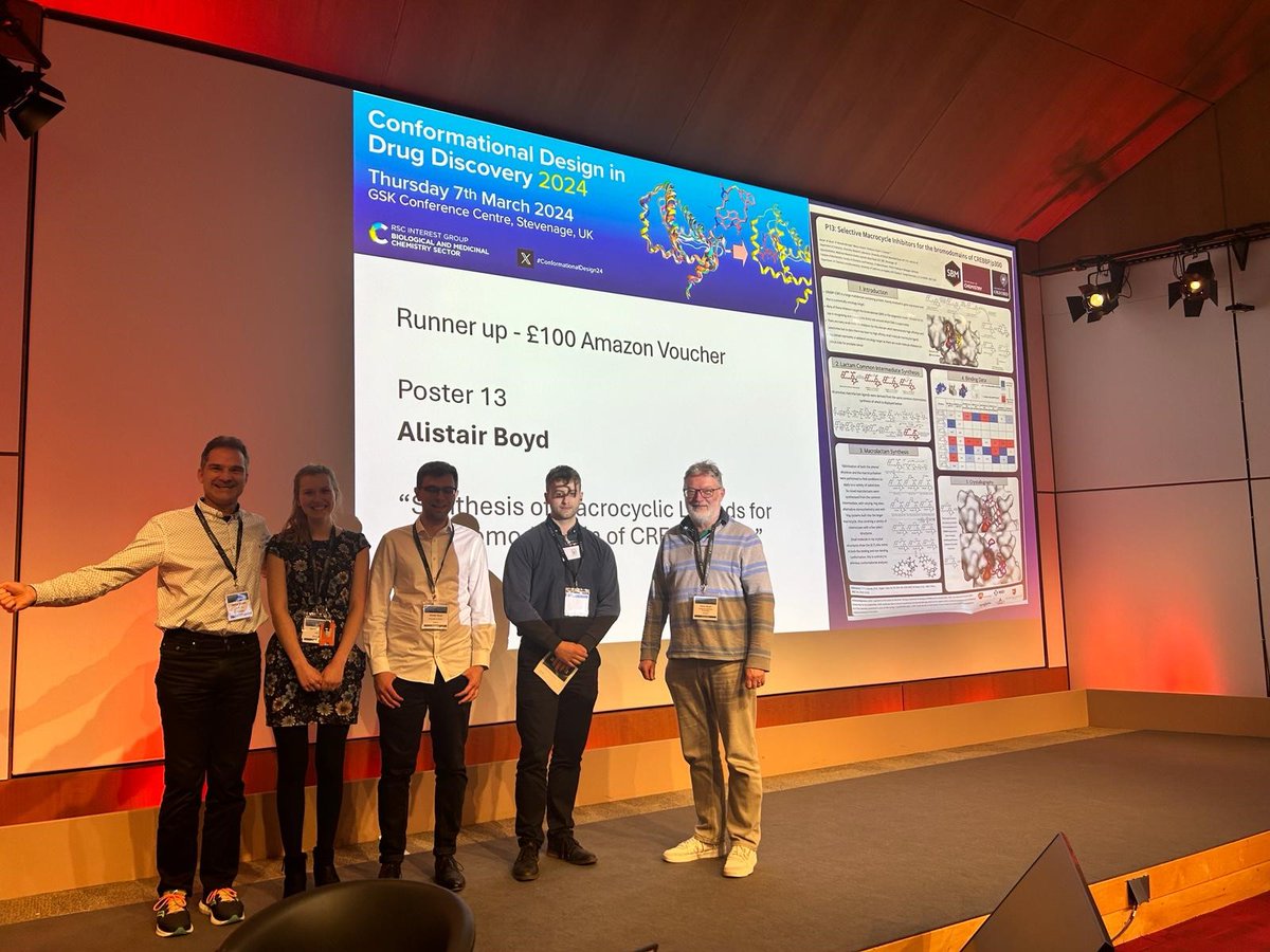 RSC_BMCS's tweet photo. Congratulations to our BMCS Conformational Design in Drug Discovery 2024 Poster Prize winners!๐
Runner-up Alistair Boyd from @UniofOxford and winner Alfie Woodhouse from @AstraZeneca ๐
#ConformationalDesign24 https://t.co/uPNR57WT7a