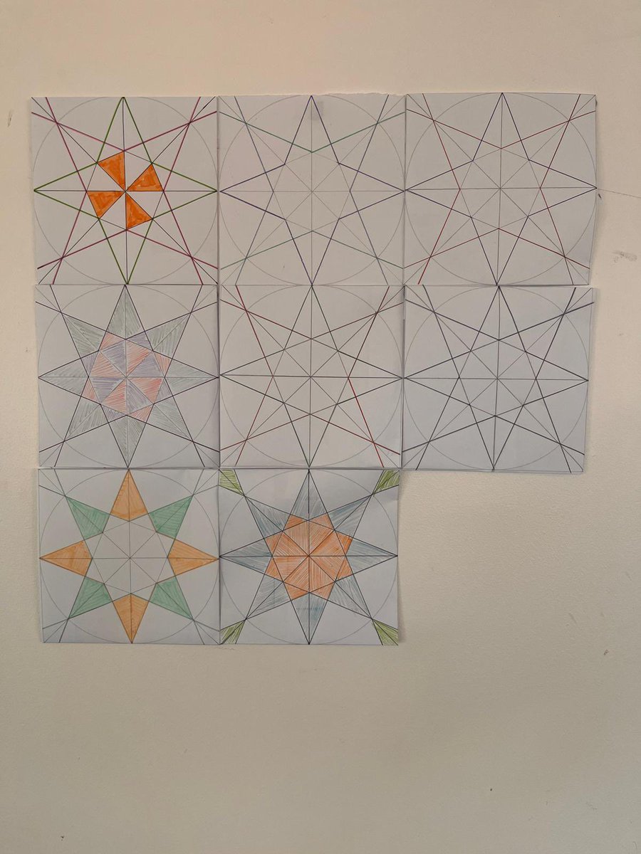 MissBowkett's tweet image. As part of our mathematical art session with our Year 1 mathematics trainees in-person days this week we shared @c0mplexnumber ‘s Islamic Art lesson and our trainee’s produced a group tessellation of their tiles. Here’s the start of it 🤩