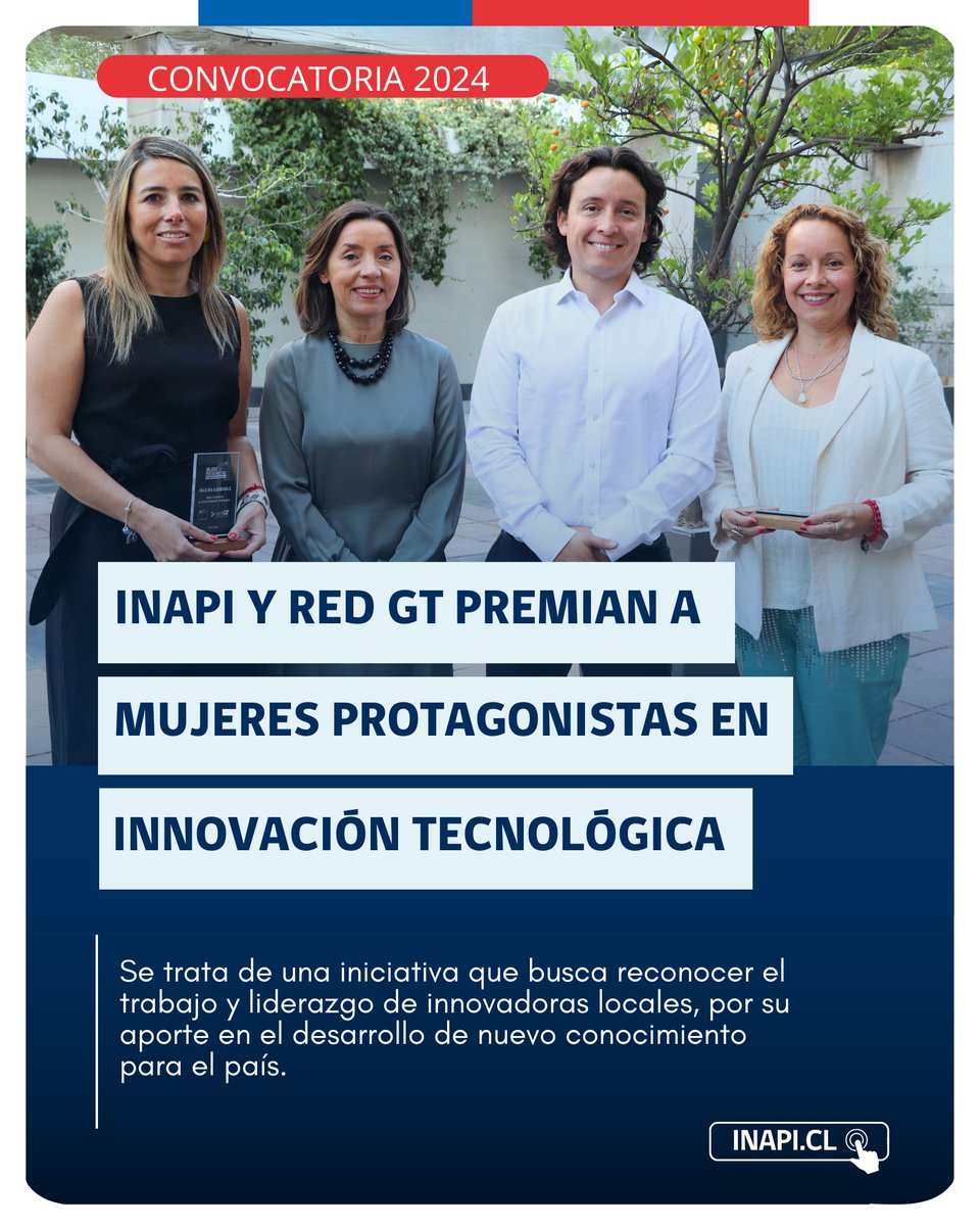 ✅Fueron 25 las postulantes que participaron de este periodo 2024. Tras la selección del jurado, se premiaron a dos innovadoras locales, por su aporte en el desarrollo de nuevo conocimiento para el país.

Conoce a las ganadoras aquí: inapi.cl/sala-de-prensa…