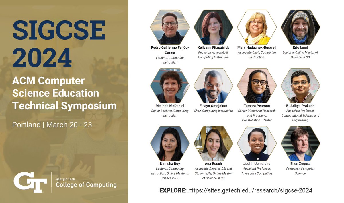Computer science education is rapidly evolving. Ahead of #SIGCSE, learn about our experts shaping #CSEd. Keep up with the (r)evolution as we explore solutions for #AI, equity, ethics, large-scale learning and more at @GeorgiaTech & beyond! EXPLORE: sites.gatech.edu/research/sigcs…