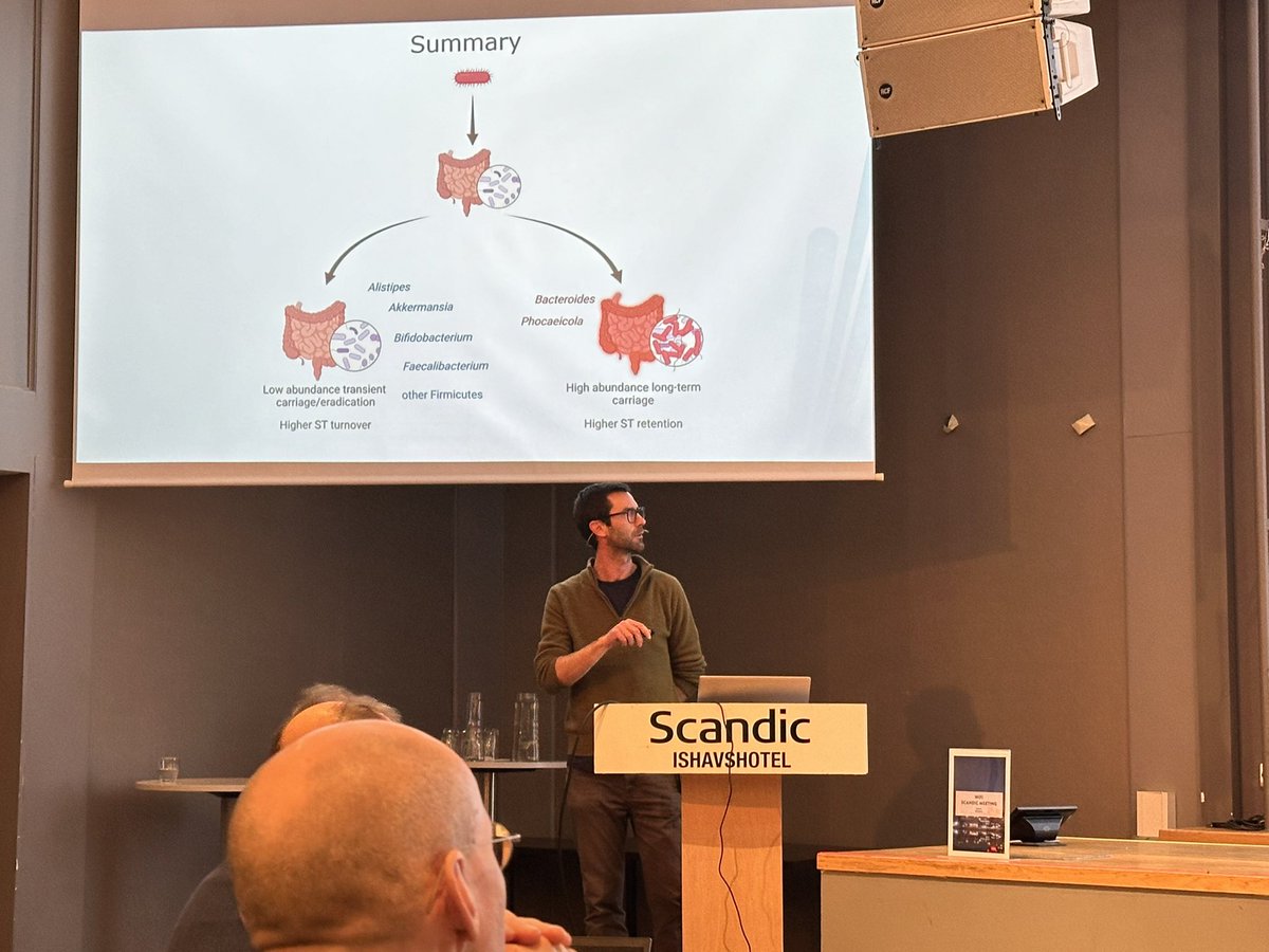 Can we find factors associated with Klebsiella colonization in the gut? Kenneth Lindstedt from @UiTNorgesarktis presents an in depth work looking into the lengths and dynamics of this, finding interesting correlations between colonization & the #microbiome 

#NordicAMRConference