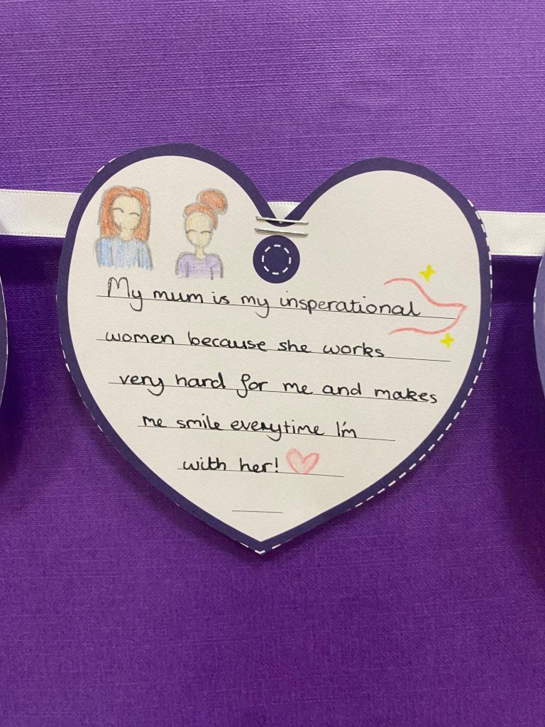 RawmarshSP's tweet image. To celebrate International Women’s Day 2024, Year 5 and 6 were invited to write about the women who inspire them. 🤩

Thanks to Mrs Hudson and Mrs Elvidge, their work has been transformed into a beautiful display for the whole school to read in the hall. 💜🥰
