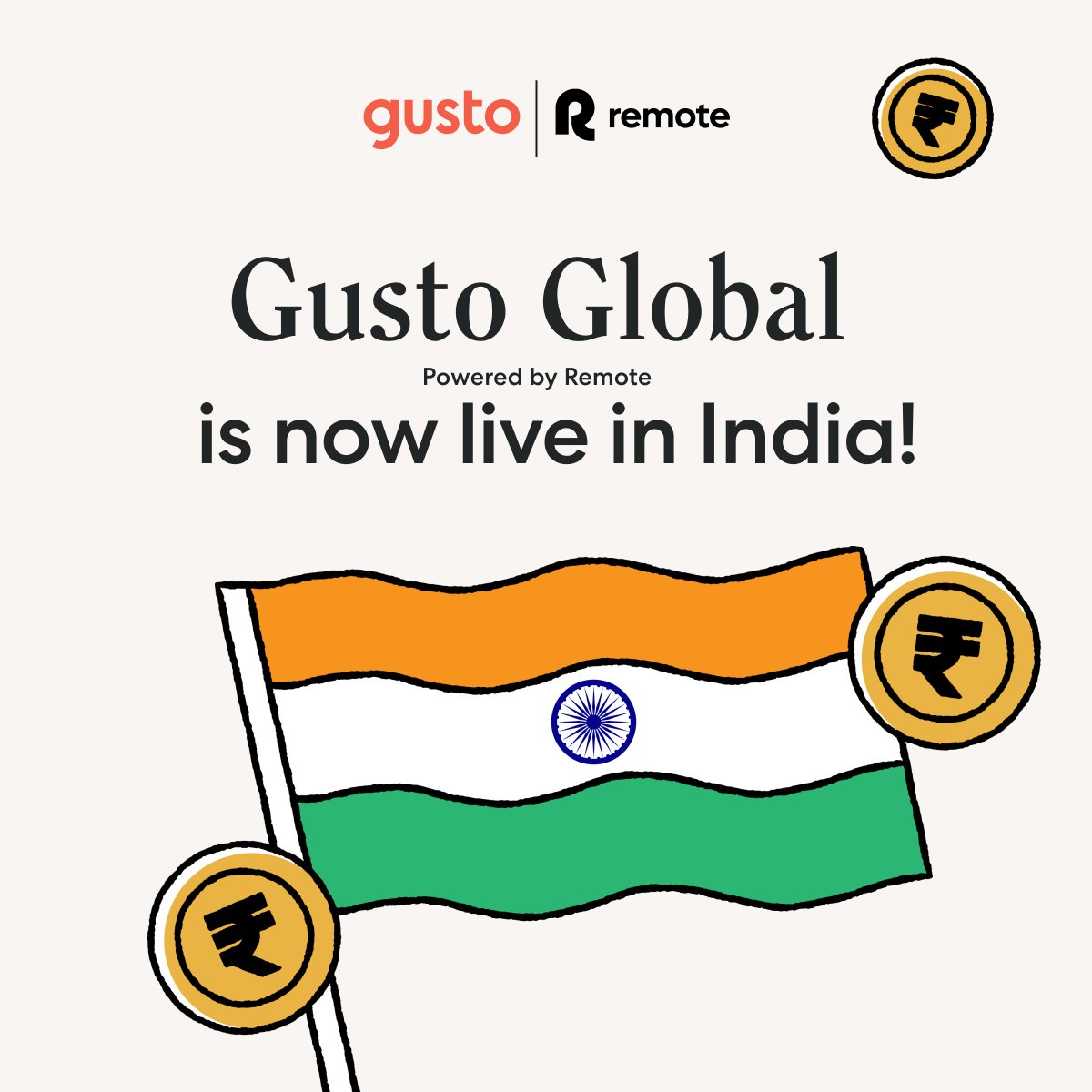 Gusto Global, powered by @remote, is now available in India! 🇮🇳 Find out how Gusto Global can help you hire, pay, and manage full-time workers around the globe: gusto.com/product/soluti…