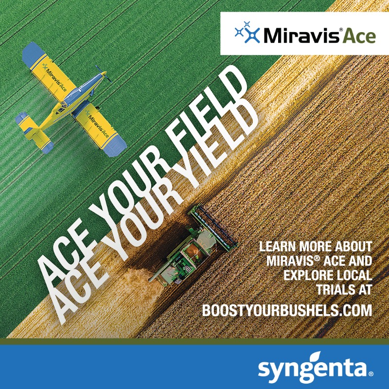 SyngentaUS's tweet photo. ALERT: YOU could get 5 – 6 more bu/A at harvest with Miravis Ace 💰. Need proof? Check out the consistent yield bump Miravis Ace provided YOUR state.