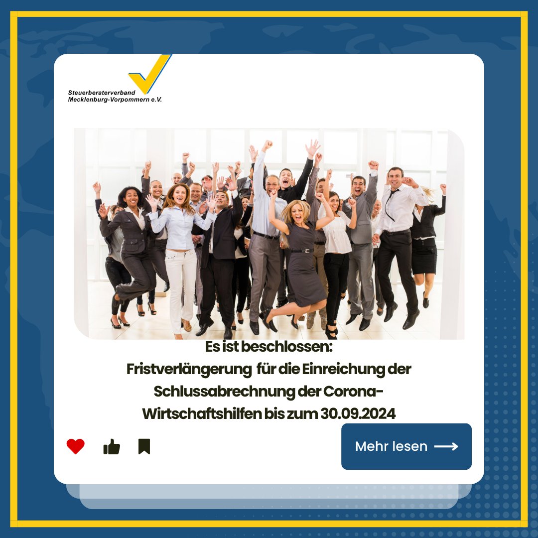 In der heutigen Sonderbesprechung der Wirtschaftsministerkonferenz zu welcher auch unser Präsident StB <a href="/TorstenLueth/">Torsten Lüth</a>  geladen war, wurde als finaler Endtermin zur Einreichung der Schlussabrechnungen im digitalen Antragsportal der 30.09.2024 vereinbart.  <a href="/DStVberlin/">Deutscher Steuerberaterverband</a> <a href="/BStBKaktuell/">BStBK</a>