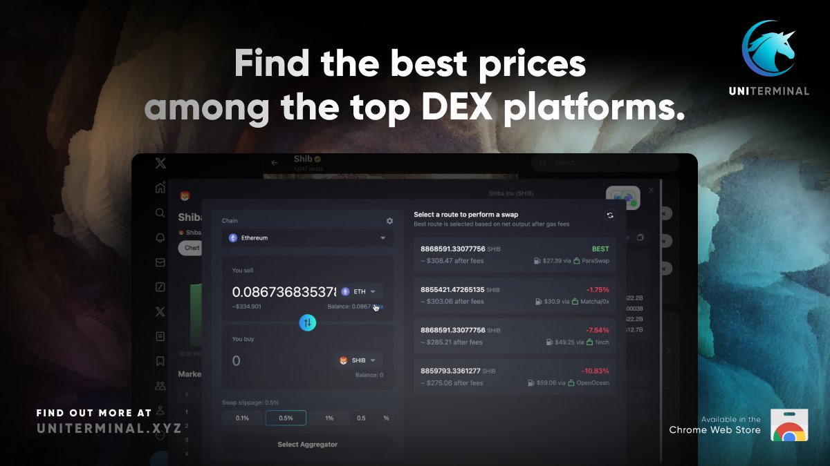 UniTerminalExt's tweet image. Maximize your crypto trades with our DEX aggregator! 

Uni Terminal helps you find the best trading routes in a snap, ensuring you always get top value for your swaps. No more manual comparisons across platforms. Just seamless, smart trading at your fingertips.
#UniTerminal $UNIT