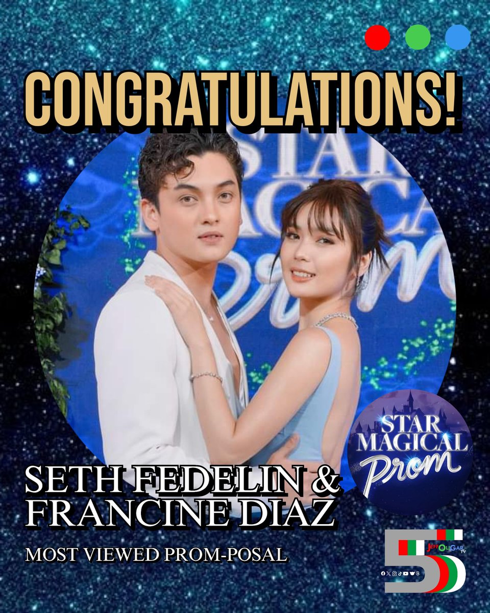 JeffOGarcia47's tweet photo. CONGRATULATIONS to the prom-posal video of @imsethfedeIin and @francinecarreld, named as the Most Viewed Prom-posal! ✨❤️💚💙

#StarMagicalProm2024
#StarMagicalFairyTaleNight
#FrancineDiaz #SethFedelin
#FranSeth https://t.co/HZqufDtyTx
