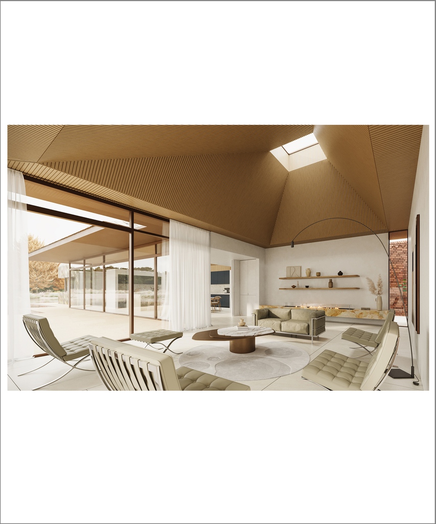 Interior render of our proposed #Para 84 house in Kent . . The primary living spaces have vaulted roofs with rooflights of varying geometries and heights to create spaces of unique character. . . #para84 #architecture #sustainabledesign #design #contemporary