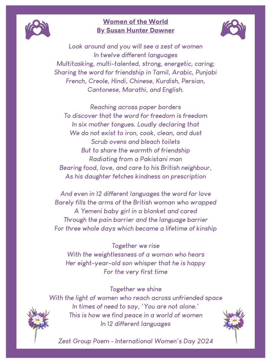 It's #WorldPoetryDay today. A good day to re-share the group poem written by local poet @Downer66 and the amazing women who attended our #internationalwomensday celebrations this month. Read, share and enjoy #InspireInclusion