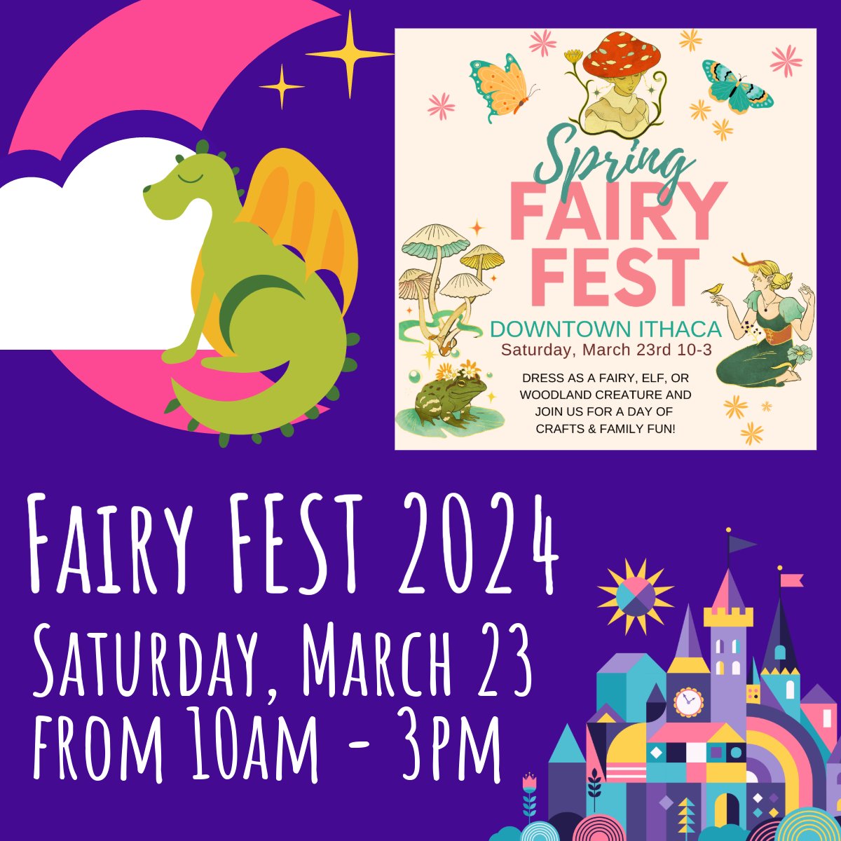 Fairy magic is coming to Downtown Ithaca!
Dress as your favorite fairy, gnome or magical creature and come enjoy a day of crafts and family fun inside your favorite downtown businesses. All ages welcome!
#whatsnewithaca #downtownithaca
#fairyfest2024
@alphabetsoupithaca