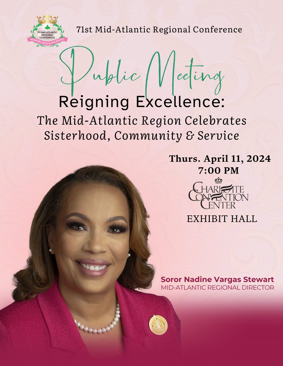 Alpha Kappa Alpha Sorority, Incorporated®, Mid-Atlantic Region, invites you to our Public Meeting and Reception. Join us for a marvelous affair as we kick off our 71st Regional Conference, celebrating sisterhood, community, and service. #AKA1908 #MidAtlanticAKA #MARConnects