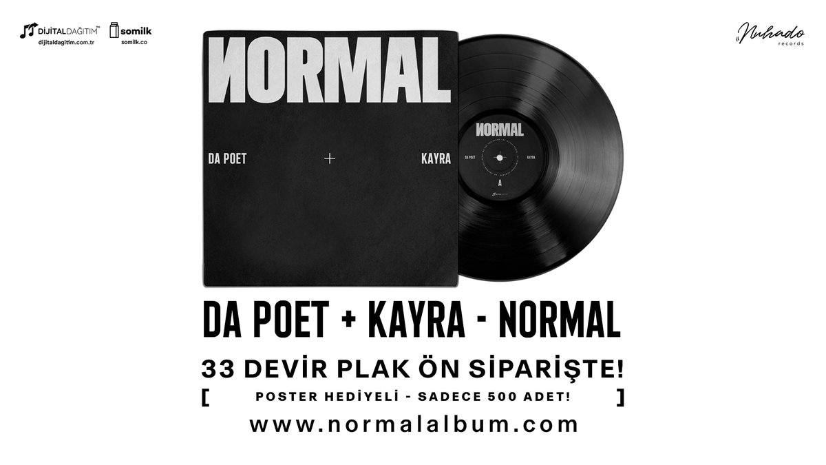 “DA POET + KAYRA -NORMAL” plak versiyonu, poster hediyesiyle SINIRLI sayıda şimdi ön siparişte. Detaylar ve sipariş için: normalalbum.com

Albüm snippetı dinlemek için 🎧 youtu.be/oIL3DuDesK0