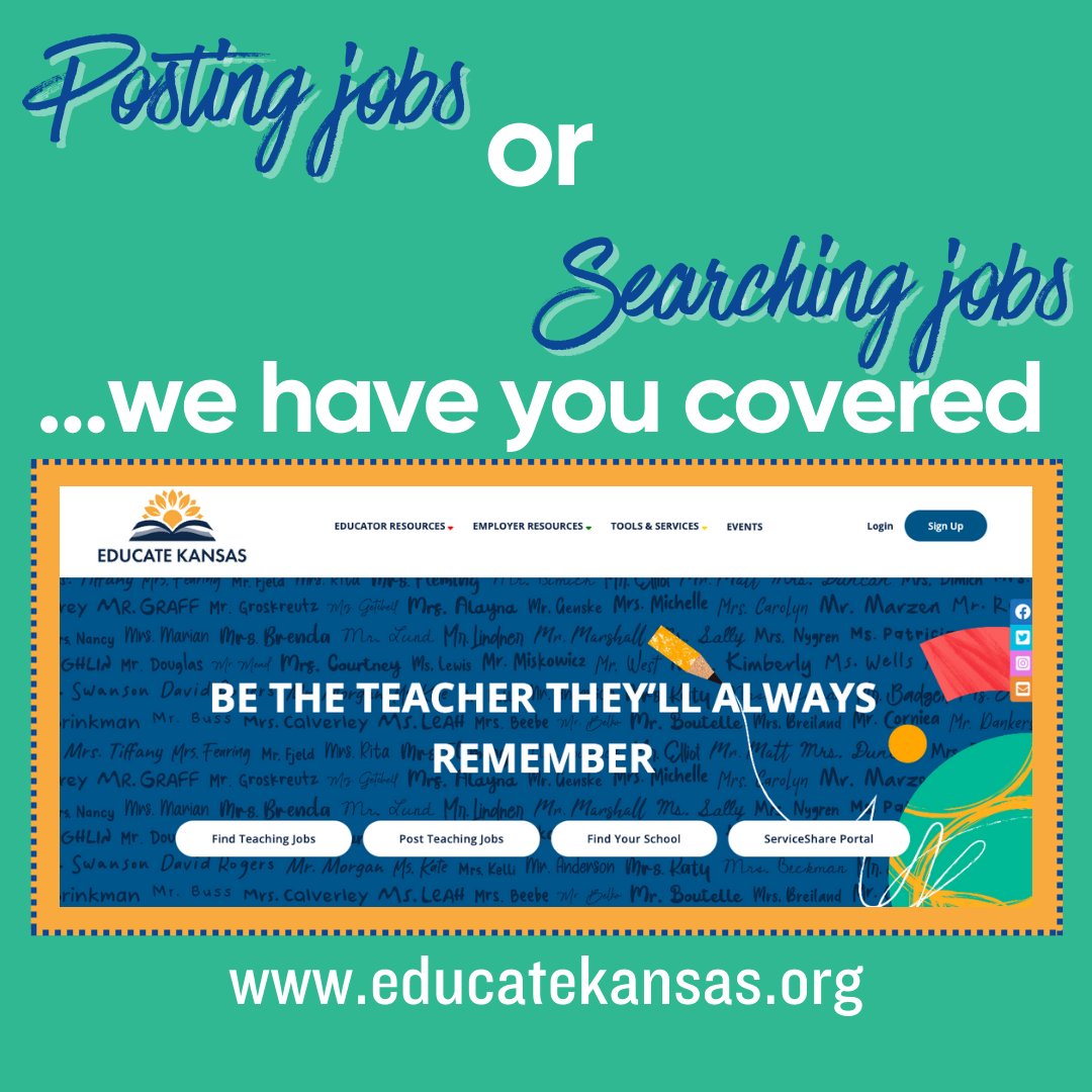 If you have open positions or are searching for your perfect job...we have you covered! Use the map at the bottom of the page for location searching! hubs.la/Q02pvkv70 #KSLeaders #educatekansas #Inspired2Teach @EducateKansas