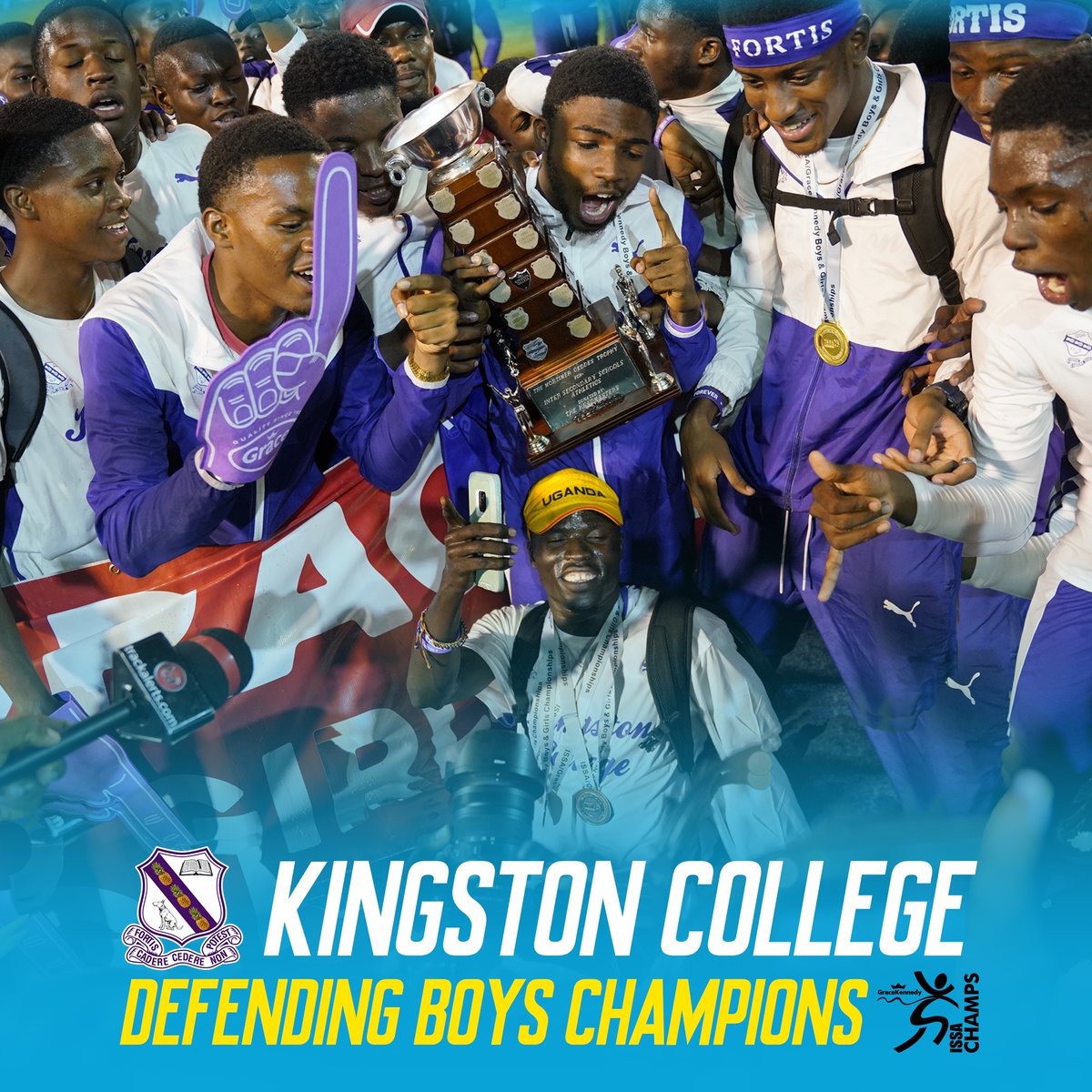 Lightning strikes twice with Kingston College! Last year's Champions are back to defend their title.  

🏟️ ISSA/GraceKennedy Boys and Girls Championships
🗓️ March 19-23, 2024
📍National Stadium
🎟️ Available online NOW at tickets.issasports.com