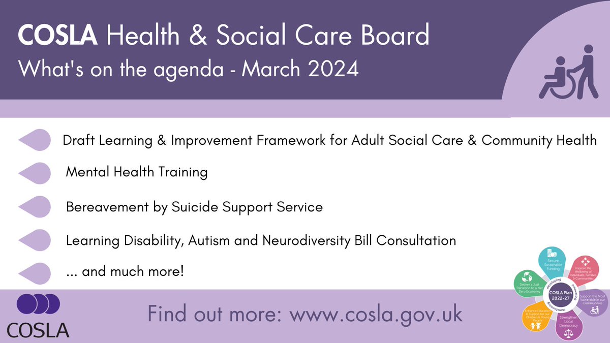 COSLA's Health and Social Care Policy Board will meet tomorrow morning, with Spokesperson @cllrpaulkelly Chairing. A number of important and topical items on the agenda, which can be read here: bit.ly/3PlFvNG