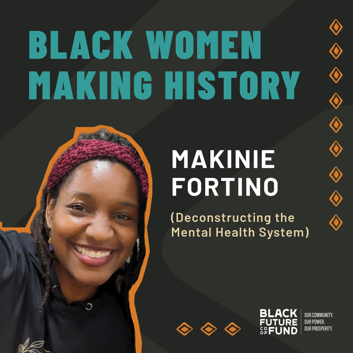BlackFutureWA's tweet photo. For #WHM, we lift up Makinie Fortino, president of Deconstructing the Mental Health System, which champions anti-racism in mental health care. 

She admires vulnerability, embodied by rapper Megan Thee Stallion, as essential to equity work. Visit: https://t.co/SG141pNmmT https://t.co/QdN2VBOaA8