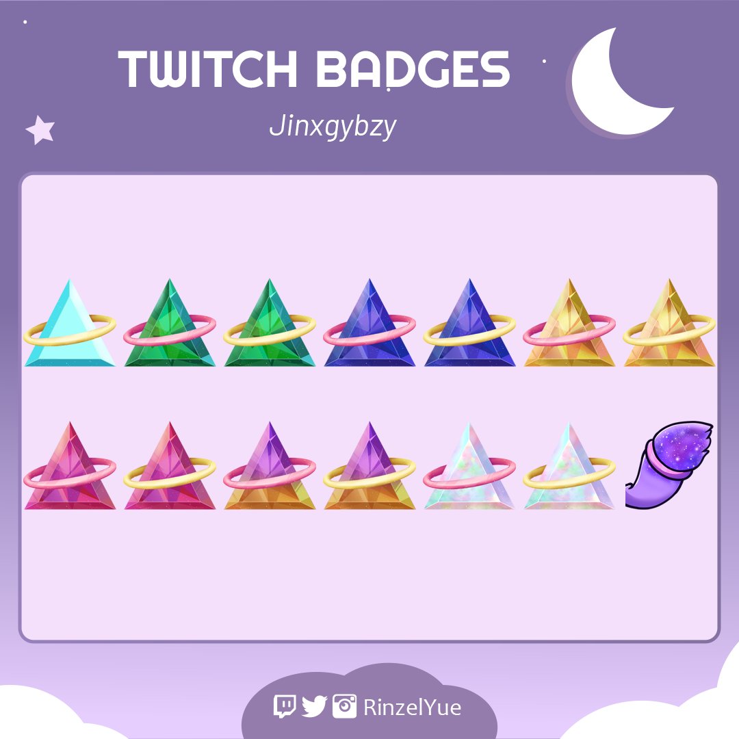 RinzelYue's tweet photo. Twitch Badges commission for @JinxGybzy 
Jeweled badges and a Jiblet tail~

#twitchbadges #rinzelillust https://t.co/asitrqsYcM
