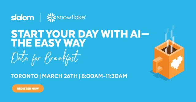 Mark_E_Andersen's tweet photo. See you in 2 weeks at #Snowflake’s #DataforBreakfast event in Toronto on March 26th, proudly sponsored by Slalom! As Snowflake’s 5x North America Partner of the Year, We look forward to meeting you there! #SnowflakePartner #SlalomCanada #Toronto https://t.co/fAjmyqnFxz https://t.co/Md1AG9lgGW