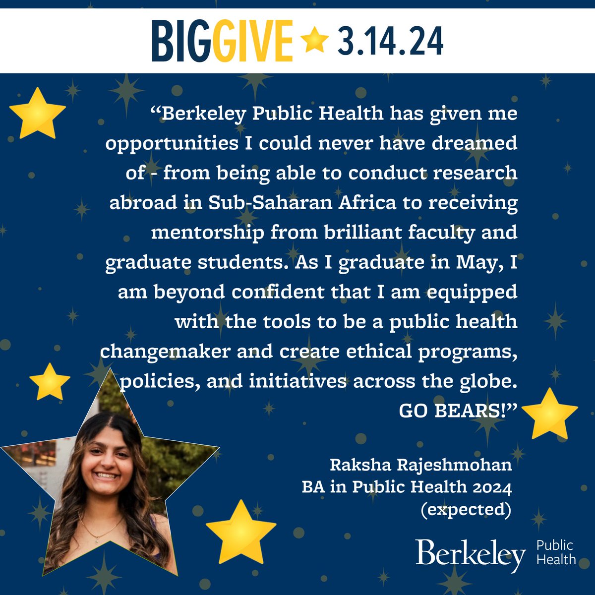 BerkeleyMPH's tweet image. #CalBigGive is now until 9pm! Support @BerkeleySPH by donating to one of priority funds: The School of Public Health Student Experience Fund: givingday.berkeley.edu/giving-day/767…  The School of Public Health Graduating Classes' Gift Fund: givingday.berkeley.edu/giving-day/767…