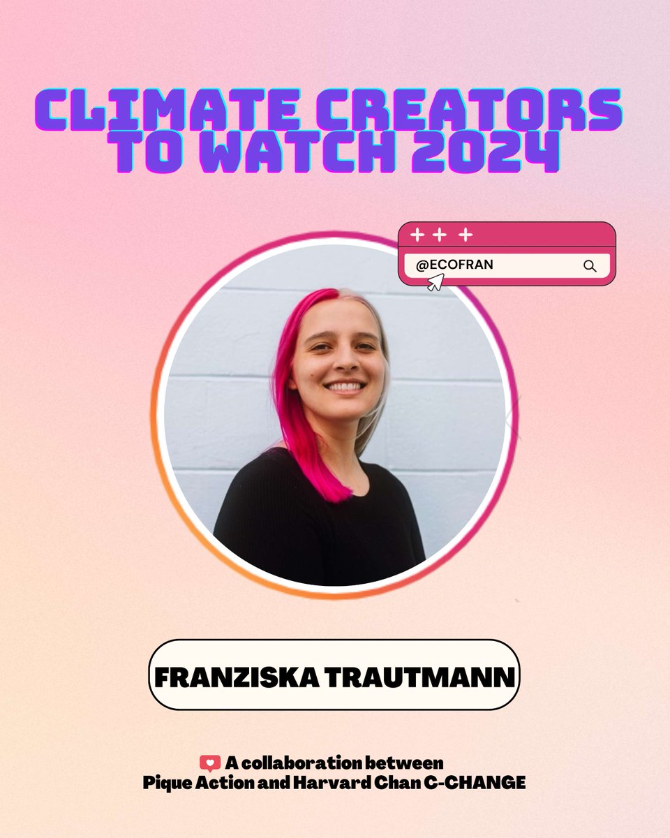 HarvardCCHANGE's tweet photo. Ready to expand your climate feed with positive, solutions-focused work? Check out @ecofran on TikTok.
She's on our #ClimateCreators24 list w/ @PiqueAction, leading the way in glass recycling and wetland restoration. https://t.co/c7KWCn1KrA https://t.co/XAD5ZSpgE3