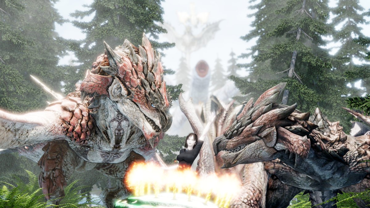 NSieli's tweet photo. A few days late. But, I made a remaster for the 20th Anniversary of Monster Hunter!!! One with a filter and fog, one with fog, and one without either effect. #MonsterHunter https://t.co/TraMJr94vH