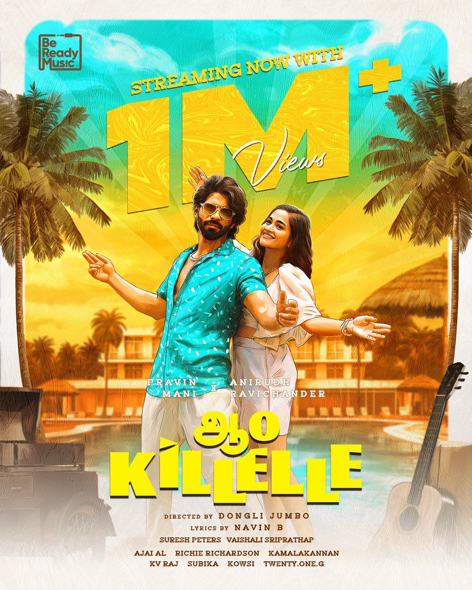 #AaoKillelle Hits 1 Million+ views on #Youtube 😍🥁 . ▶️ youtu.be/fwv1KN_BJZI . @bereadymusicc @anirudhofficial @pravinmanimusic @Lyricist_NavinB @OfficialBalaji @kaavya_arivu23 @DONGLI_JUMBO @aadhu_deshmukh @vbzu @oodagaa @FanTiger_com @BetterInvestApp @virginmusic…