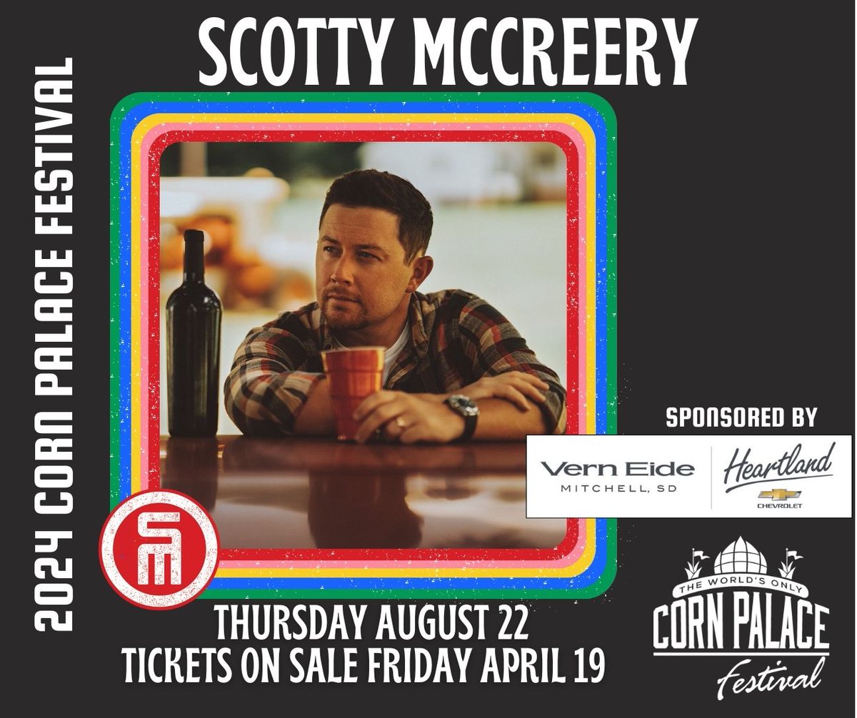 The_Corn_Palace's tweet photo. The World’s Only Corn Palace is excited to announce Scotty McCreery will be headlining the 2024 Corn Palace Festival Thursday August 22.  Tickets for this festival show will go on sale April 19th at the Corn Palace box office and online at https://t.co/Ip0mBnote0 https://t.co/jZovDdteFw