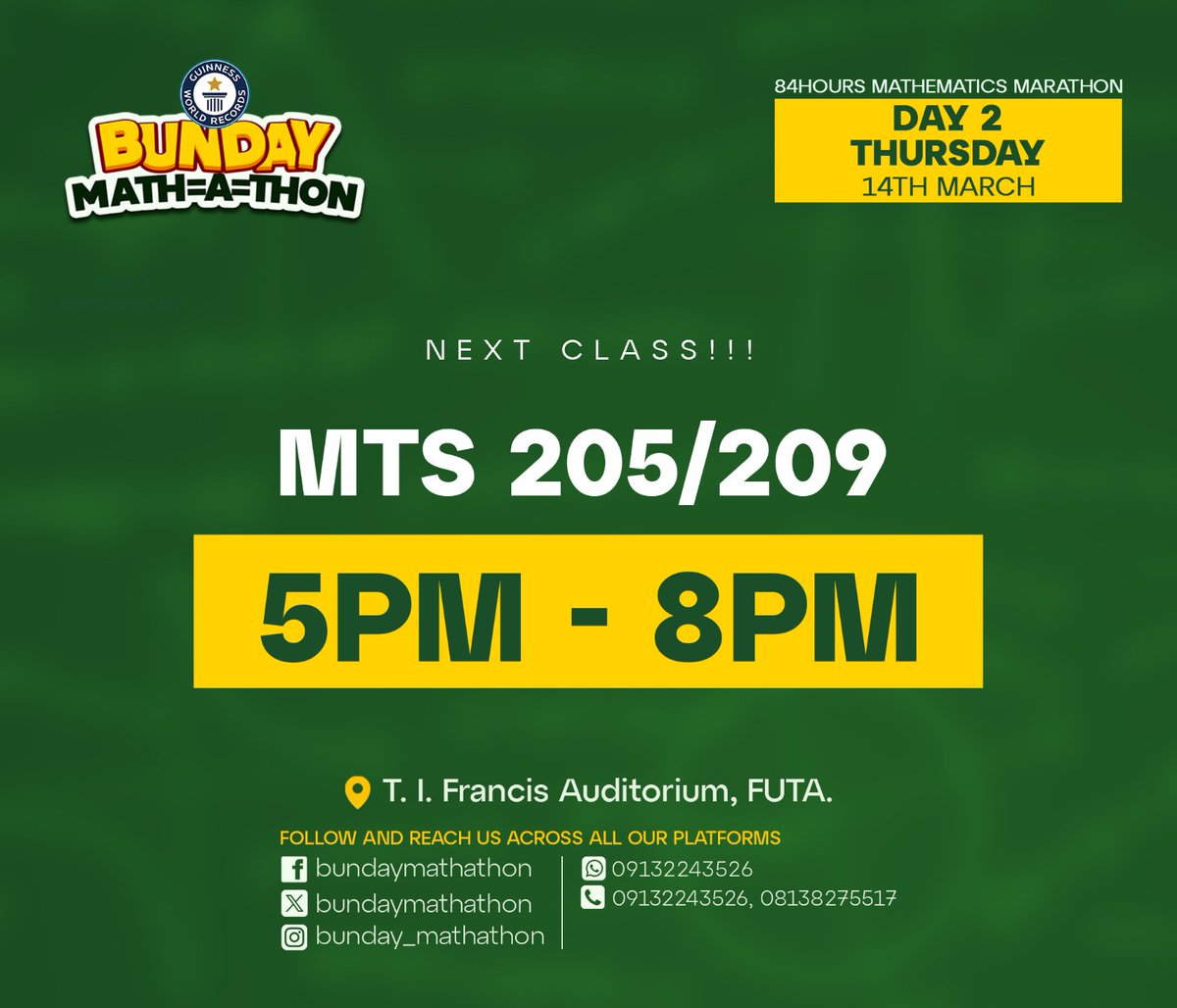 HypeEmpire001's tweet photo. The journey has been tedious but @BundayMathathon is still pushing!!!

This is the ongoing schedule; kindly share 😁

#GoBunday #Bundaymathathon https://t.co/a02K6Q1iSk