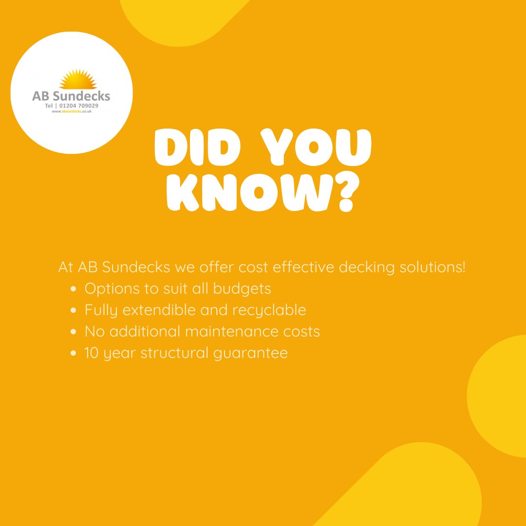 ABSundecksLtd's tweet image. Did you know❓

Click the link in our bio to find out more 🔗

#absundecks #decking #deckinguk #didyouknow #factfriday