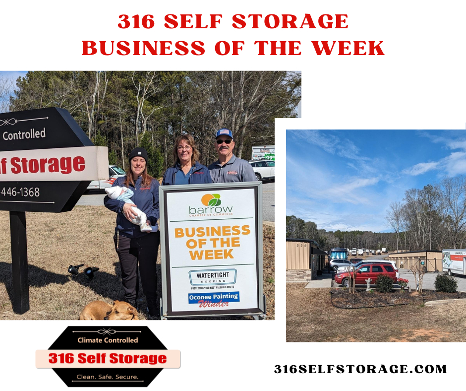 We are excited to announce that 316 Self Storage Was Selected as Business of the Week by Barrow Chamber of Commerce bit.ly/48GlfNu #316SelfStorage #BarrowChamber #smallbusiness #businessoftheweek #beststorage #storagefacility #BarrowCounty #announcement
