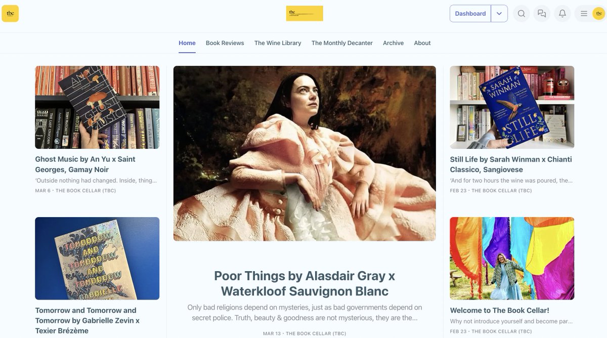 Harriet Allner ๐ธ๐โจ (@thescribblebug) on Twitter photo My new substack is beginning to look very real! The Book Cellar is a project where I review books and pair them with wines to match ๐ท๐โจ
So if you too are a oeno/bibliophile then why not check it out ๐ thebookcellar.substack.com or give it a follow at <a href="/the_book_cellar/">The Book Cellar</a> My new substack is beginning to look very real! The Book Cellar is a project where I review books and pair them with wines to match ๐ท๐โจ
So if you too are a oeno/bibliophile then why not check it out ๐ thebookcellar.substack.com or give it a follow at <a href="/the_book_cellar/">The Book Cellar</a>