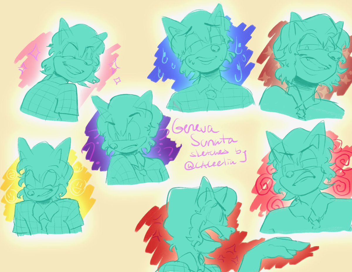 CACeelia's tweet photo. Expressions practice with my character Geneva Sonata. He’s quite animated, which is fitting for his career as an actor!

Enjoy! #characterdesign #digitalart #sketch #expression #character #originalcharacterart #rejects #sonicoc https://t.co/Sg70cN4k2E